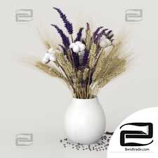 Dried flowers of cotton, rye and lavender