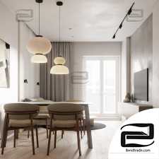 Kitchen living soft minimal 3D scene interior