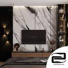 Bedroom wood marble 3D scene interior