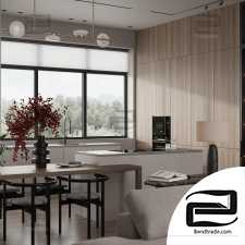 Cozy kitchen-living room 3d scene interior