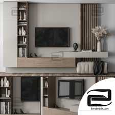 TV Wall Gray and Wood with Hallway Cabinet - Set 37