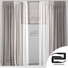 Brown curtains in two colors with tulle and Roman.