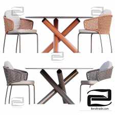 AVE Minotti Outdoor Van Dyck Table & Aston Cord Chair