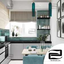 Kitchen in a modern style 3d scene interior