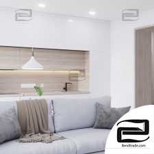 Light Pastel Wood Apartment 3D Scene Interior