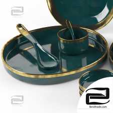 dishes set in green