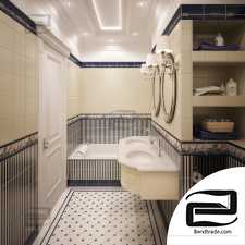 Bathrooms in classic style 3d scene interior