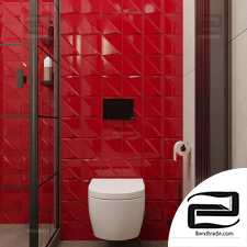 bathroom in red 3d scene interior