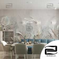 Living room with palm branches panel