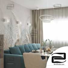 Living room with palm branches panel