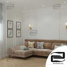 Living room neoclassical 3d scene interior
