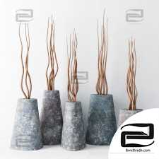 Branch stone rock vase decor n3 / Branches in stone rock vases decor No. 3