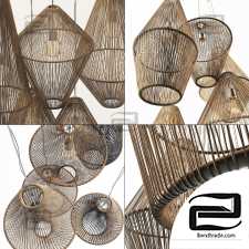 Lamp wood rattan wicker Cone n2