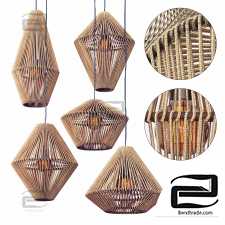 Lamp wood rattan wicker Cone