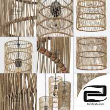 Lamp wood rotang wicker Cylinder