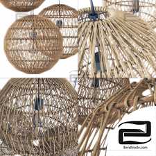 Lamp wood rotang wicker Sphere