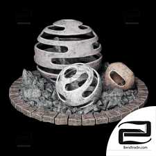 Flowerbad stone sphere decor / Stone flowerbed with spherical decor