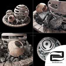 Flowerbad stone sphere decor / Stone flowerbed with spherical decor