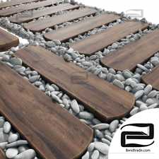 Paving wood board pebble