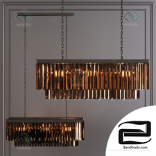 Pendant Lamp Restoration Hardware 1920S ODEON SMOKE GLASS FRINGE RECTANGULAR CHANDELIER