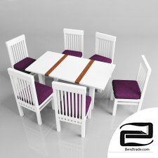 Dining table and chairs 3D Model id 16300