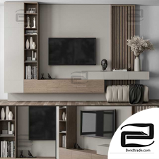 TV Wall Gray and Wood with Hallway Cabinet - Set 37