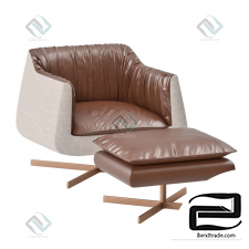 Armchair BLEU NATURE WAKI sofa 1 place, footstool