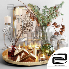 Decorative set with larch branches and candles