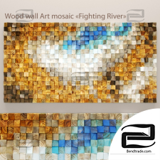 Wood wall Fighting River Art Mosaic