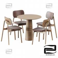 P.O.V. D80 Ton Table, Wooden Klara Chair Upholstered Moroso