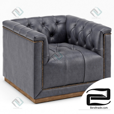 Armchair Emmy Rustic Lodge Black Leather Tufted Cube