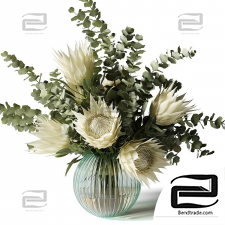 Bouquets with white proteas and eucalyptus