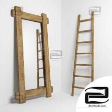 Mirrors and ladder in rustic style