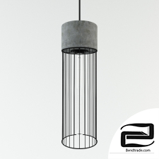 Long Pencil Concrete Cement Steel Cage Pendant Light