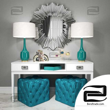 Dressing table with poufs, lamps and decor