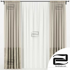 Beige velvet curtains with tulle