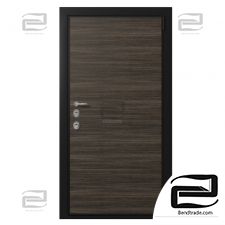Entrance metal door with wooden decorative strip