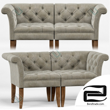 Armchair Armchair Trenton French Country Tufted Beige Linen Corner Chair