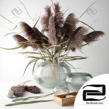 Decorative set Decor set Bouquet of dry herbs in a glass vase