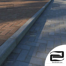 Paving slabs and curb