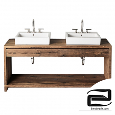 Rh Oak Brule Antique Oak Cabinet for double washbasin 
