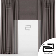 Brown curtains with tulle and Roman.