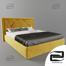 A bed with a padded headboard