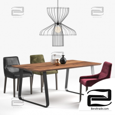 Table and chair Ligne Roset long island, vilna, parachute lamp