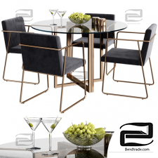 Table and chair CB2 rouka, round dining