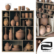 Dishes clay rack n15 / Shelf with clay dishes No. 15
