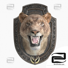 Lion head on decorative shield