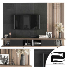 TV Wall Black Concrete and Wood