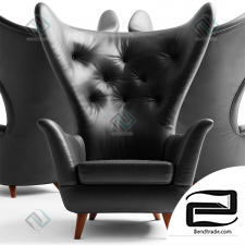 Armchair Black Leather Wing Lounge Chair 1950s