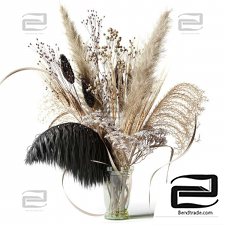 Bouquets from dried flowers with black feather